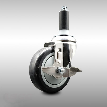 Service Caster 4 Inch 316SS Black Polyurethane Swivel 1 Inch Expanding Stem Caster Brake SCC-SS316EX20S414-PPUB-BLK-TLB-1